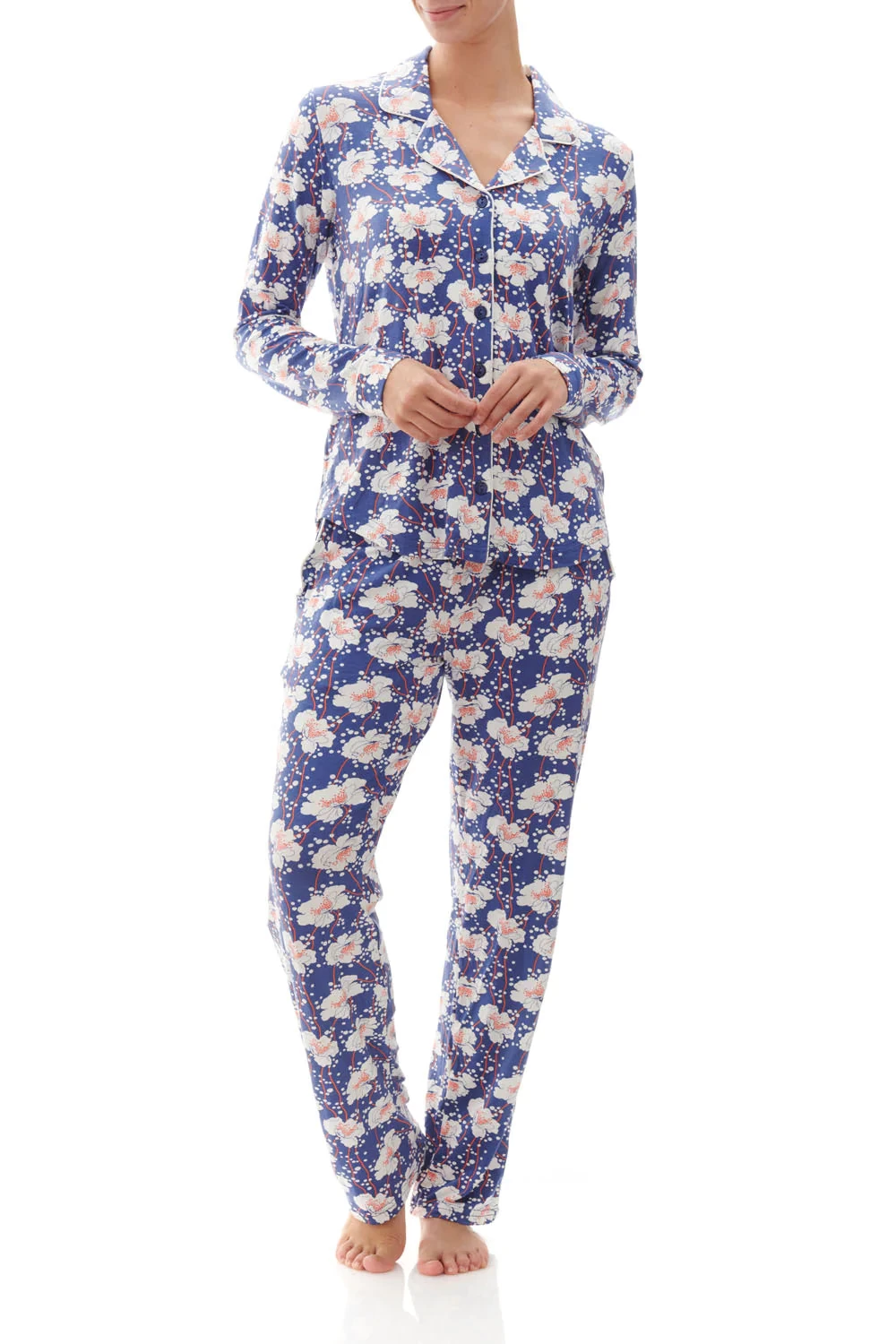 Florence Broadhurst Spotted Floral Pyjamas 9LG41S Blue & White - Image 3