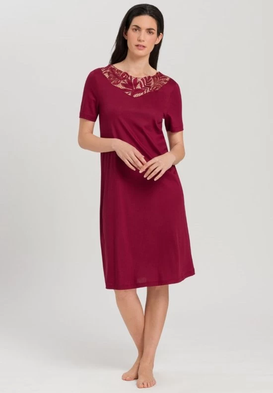 Hanro Zelda Short Sleeved Nightdress 076971 Burgundy - Image 3