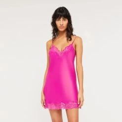 Ginia Silk Chemise With Lace GBS301A Electric Pink