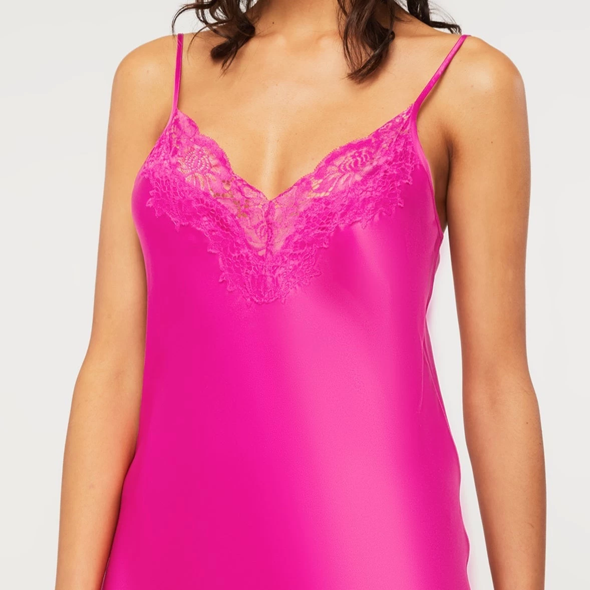 Ginia Silk Chemise With Lace GBS301A Electric Pink - Image 4