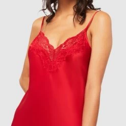 Ginia Silk Chemise With Lace GBS301A Red Chili