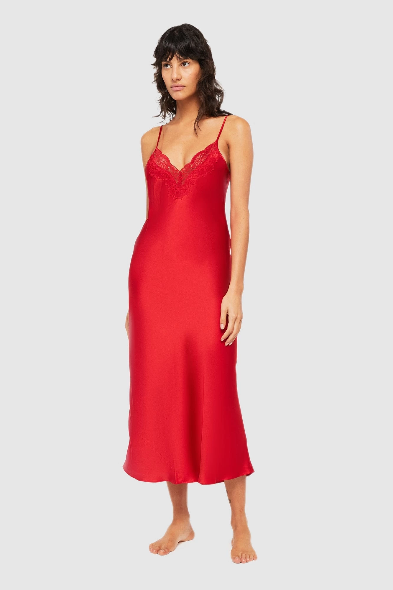 Ginia Long Silk Lace Slip GBS401 Red Chili - Image 5