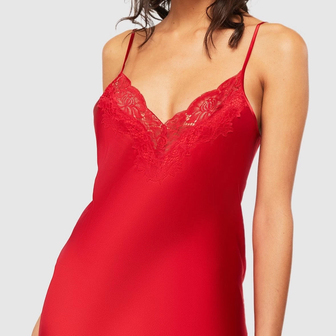 Ginia Long Silk Lace Slip GBS401 Red Chili