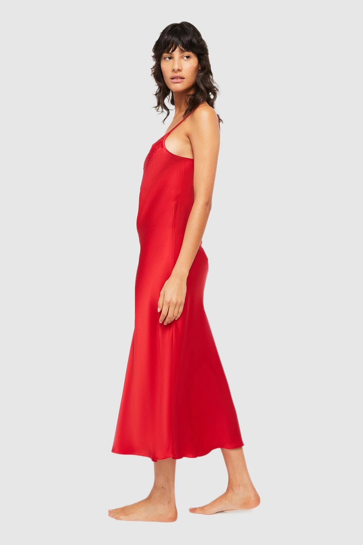 Ginia Long Silk Lace Slip GBS401 Red Chili - Image 4