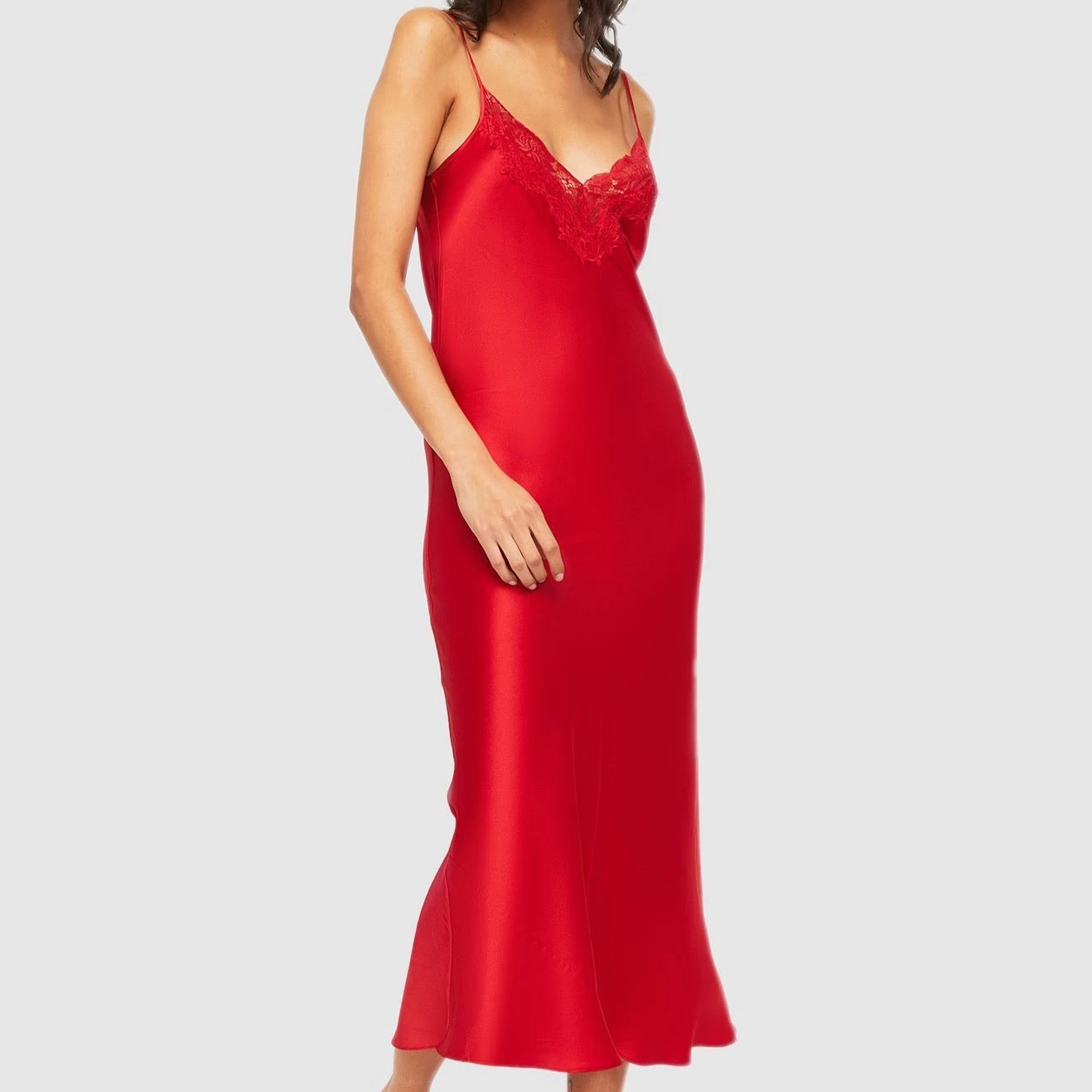 Ginia Long Silk Lace Slip GBS401 Red Chili - Image 2