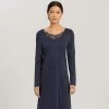 Hanro Felice Long Sleeve 130cm Nightdress 076973 Deep Navy