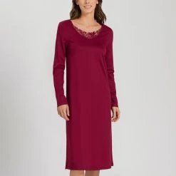 Hanro Zelda Long Sleeve 110cm Nightdress 076972 Burgundy