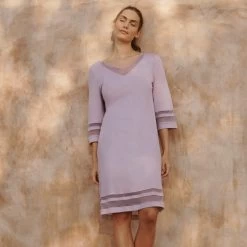 Hanro Delia 3/4 Sleeve Nightdress 077968 Lavender Cream