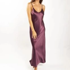 Love & Lustre Long Silk Chemise Merlot