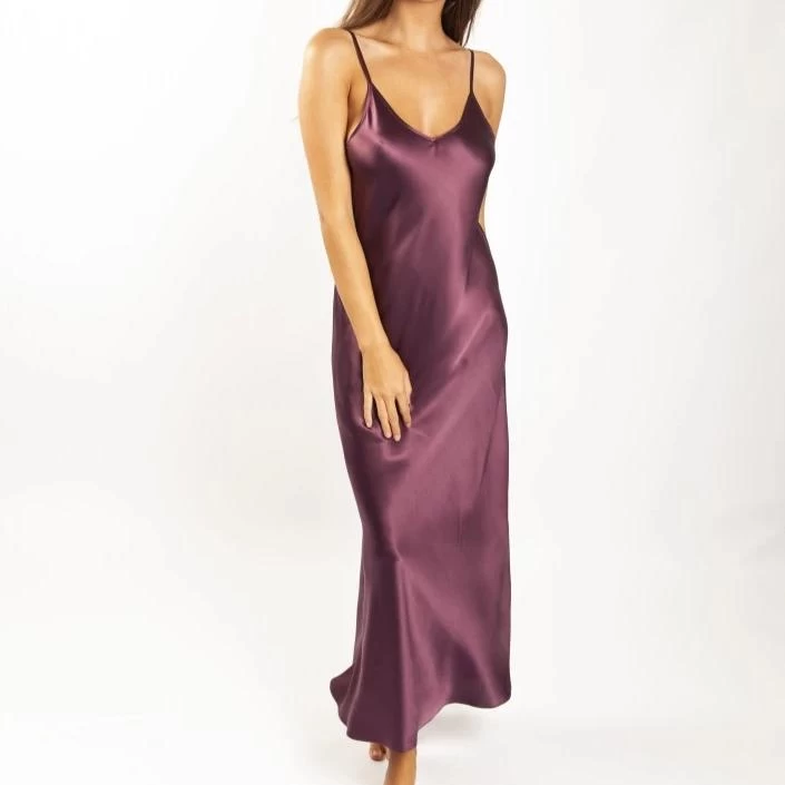 Love & Lustre Long Silk Chemise Merlot