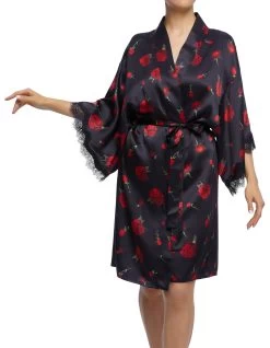 Sainted Sisters Scarlett Silk Kimono L68002P Falling Roses
