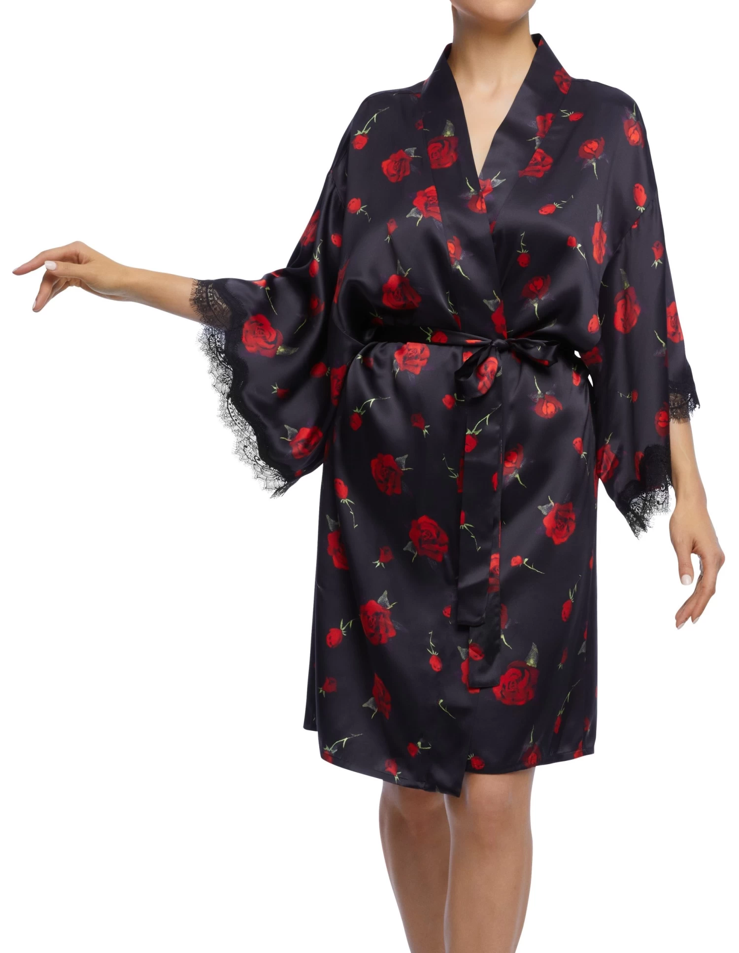 Sainted Sisters Scarlett Silk Kimono L68002P Falling Roses