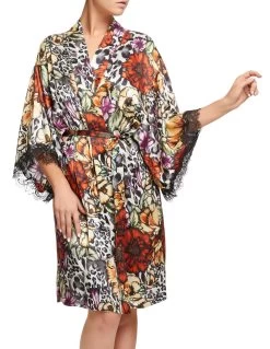 Sainted Sisters Scarlett Silk Kimono L68002P Garden Leopard
