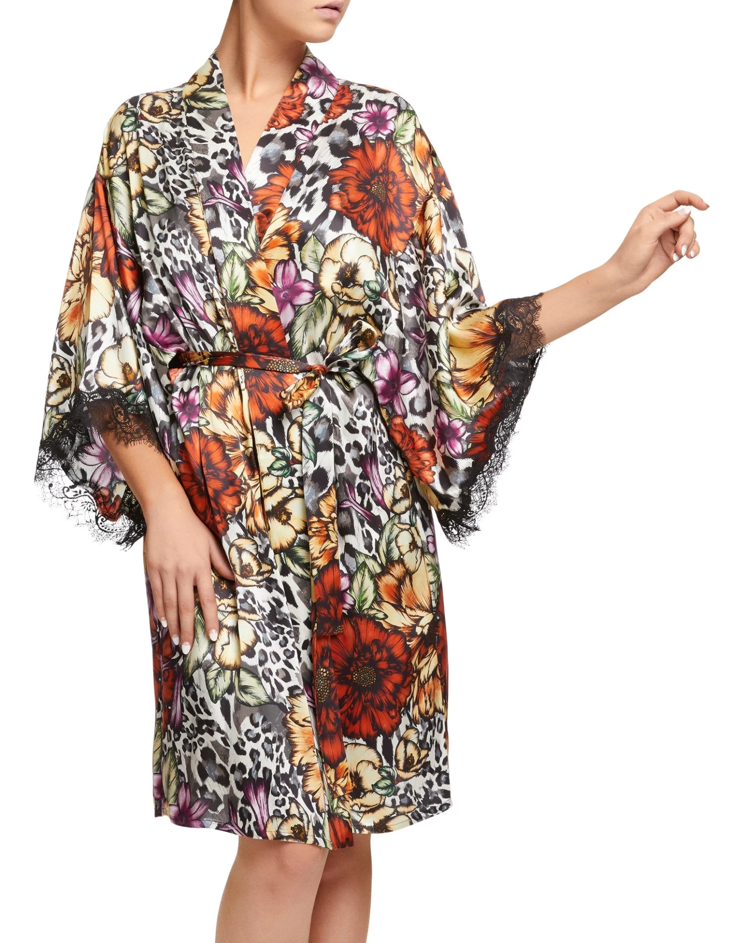 Sainted Sisters Scarlett Silk Kimono L68002P Garden Leopard