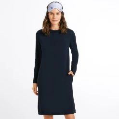 Hanro Milla Long Sleeve 100cm Nightdress 076815 Deep Navy XS