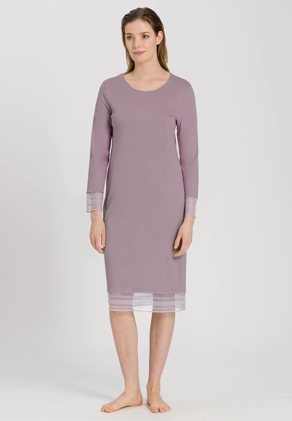 Hanro Sina Long Sleeve Nightdress 076724 Sage Flower - Image 2