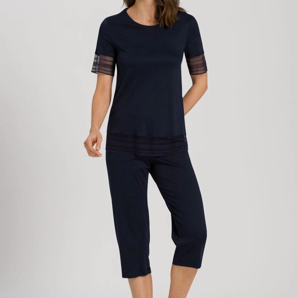 Hanro Sina Short Sleeve Pyjama 076725 Deep Navy