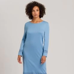 Hanro Gaia Long Sleeve 110cm Nightdress 076544 Bonnie Blue