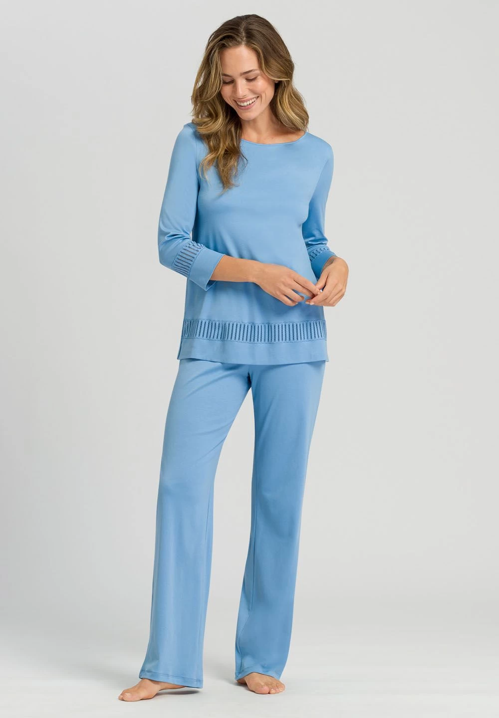 Hanro Gaia 3/4 Sleeve Pyjamas 0776556 Bonnie Blue - Image 6