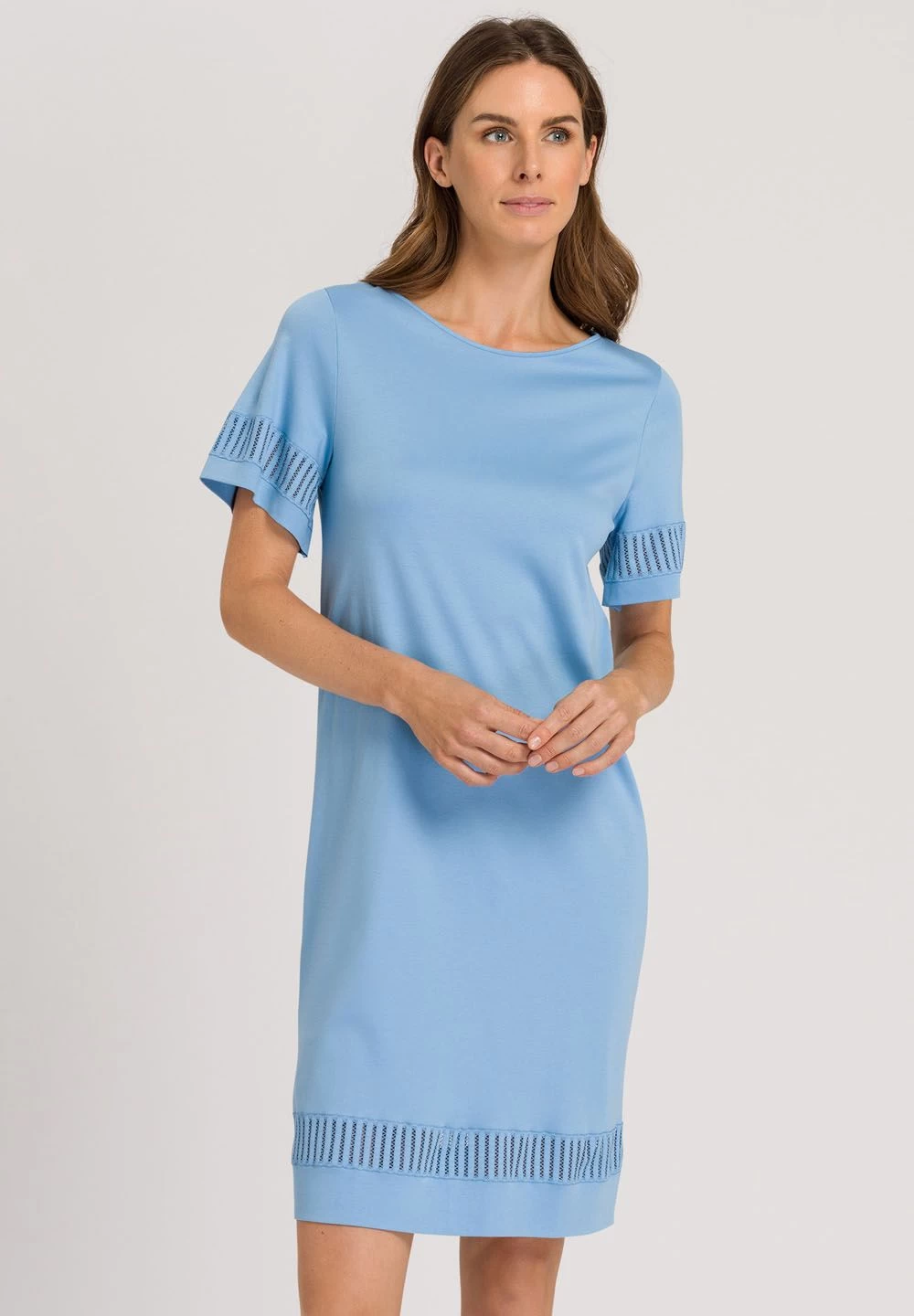 Hanro Gaia Short Sleeve 100cm Nightdress 076536 Bonnie Blue - Image 6