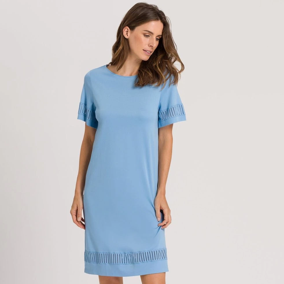 Hanro Gaia Short Sleeve 100cm Nightdress 076536 Bonnie Blue