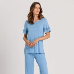 Hanro Gaia Short Sleeve Pyjamas 0776557 Bonnie Blue
