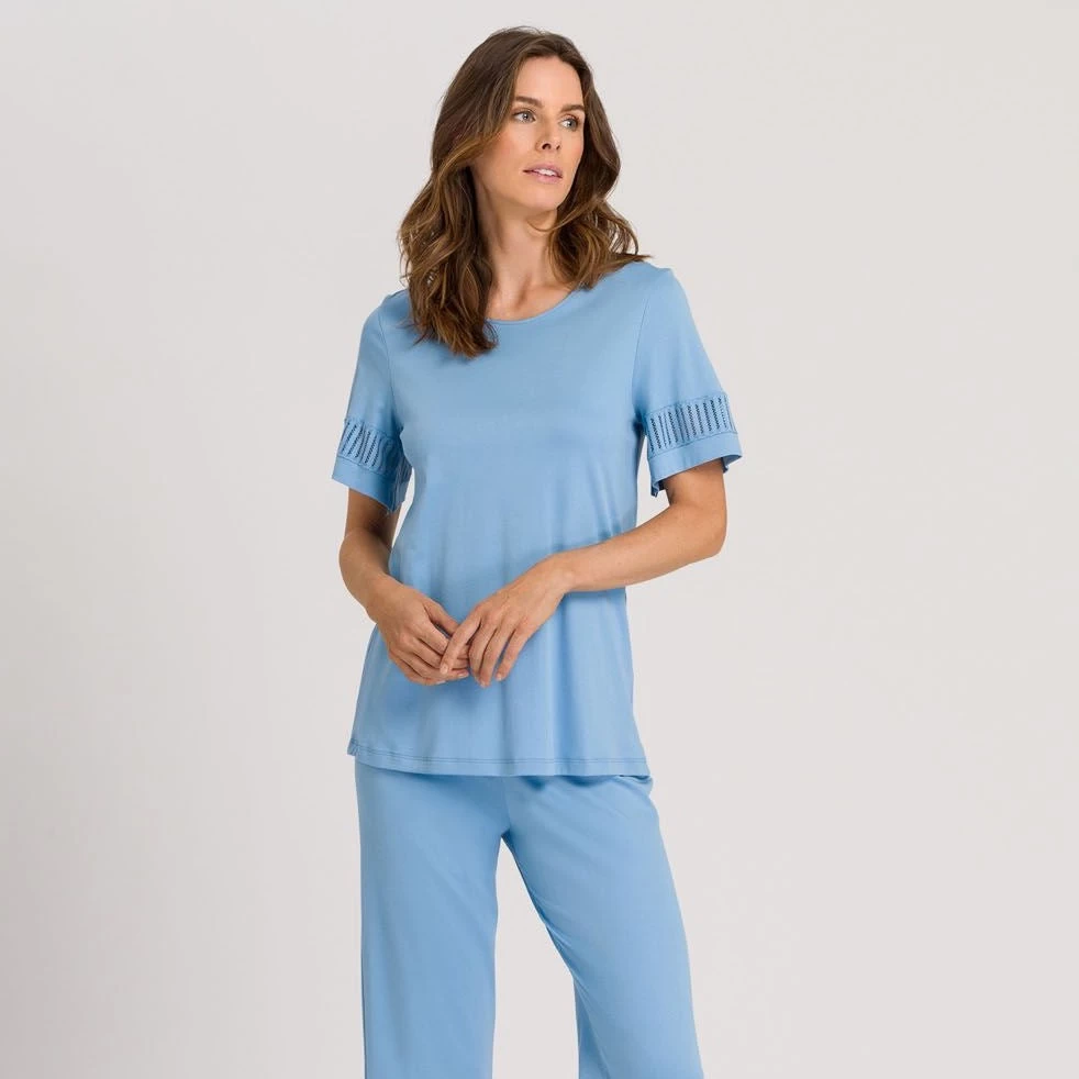 Hanro Gaia Short Sleeve Pyjamas 0776557 Bonnie Blue