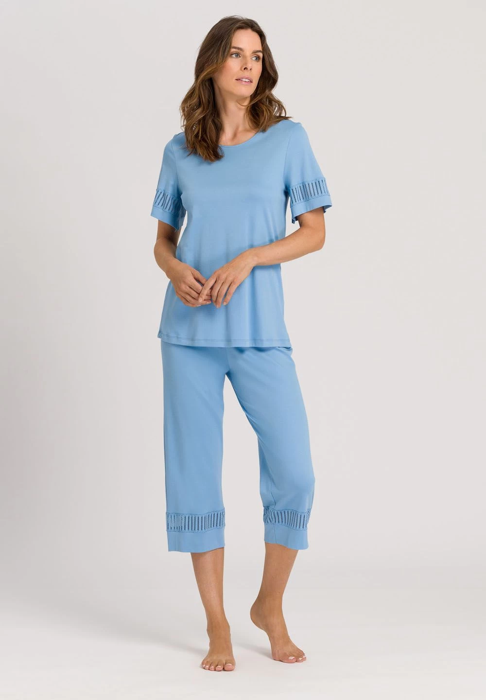 Hanro Gaia Short Sleeve Pyjamas 0776557 Bonnie Blue - Image 2