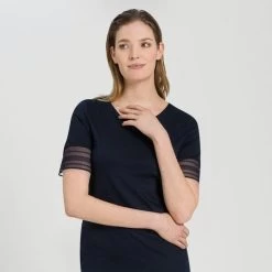 Hanro Sina Short Sleeve Nightdress 076722 Deep Navy